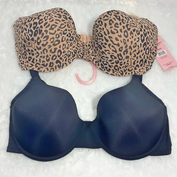 Juicy Couture  Sexy Push-Up Leopard Print & Solid Black Bra Set size 38D - Picture 5 of 8